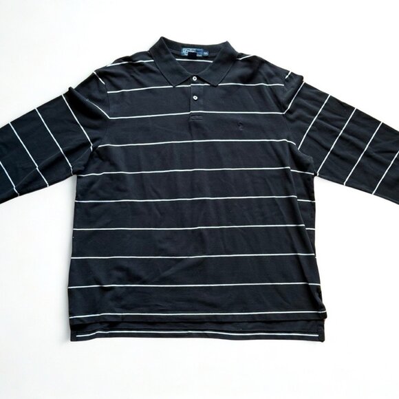 Polo Ralph Lauren Shirt Mens XXL Black And White Long Sleeve Button Polo VTG USA - Picture 1 of 9